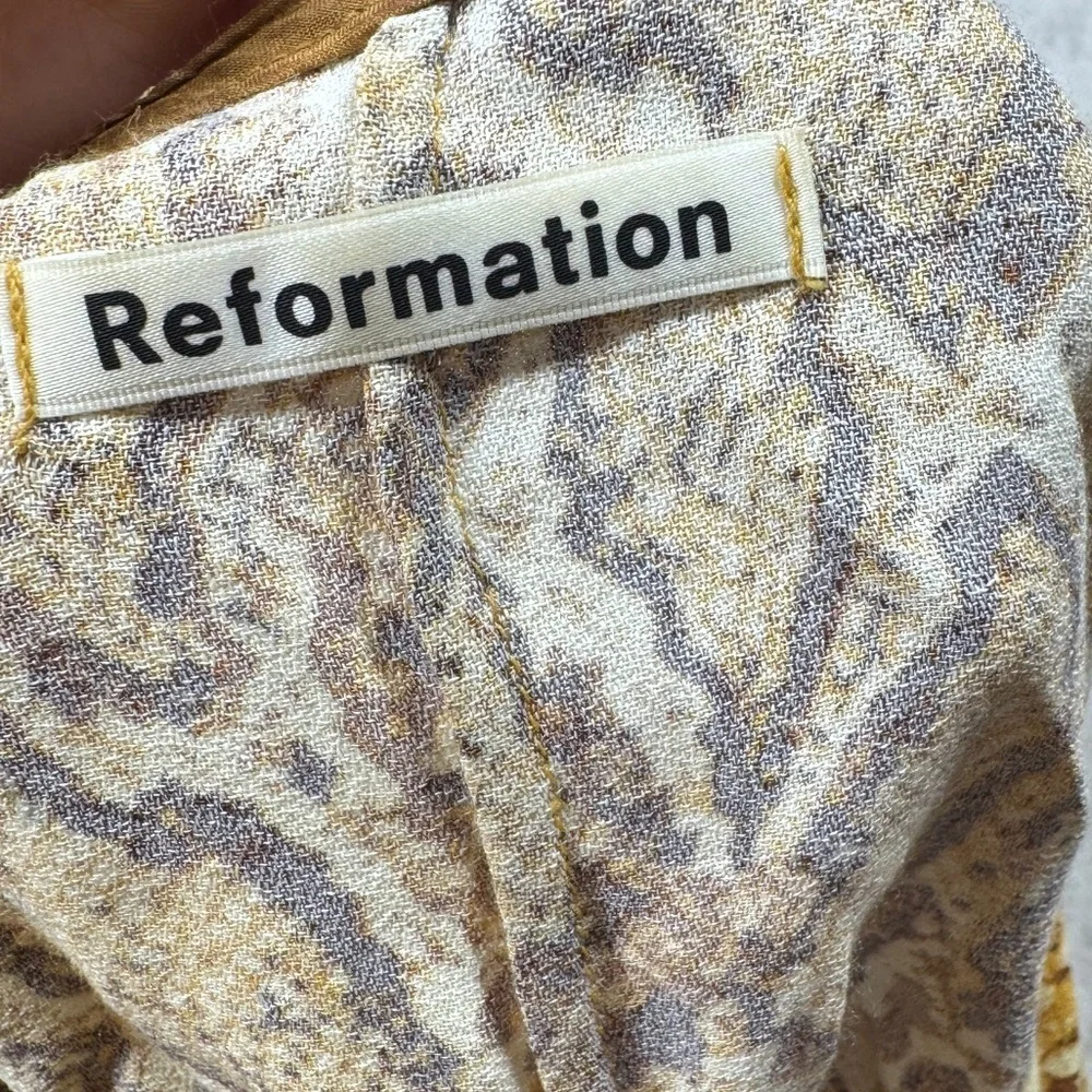 Reformation Eliana Boa Snakeskin Animal Print V Neck Button Front Blouse Small